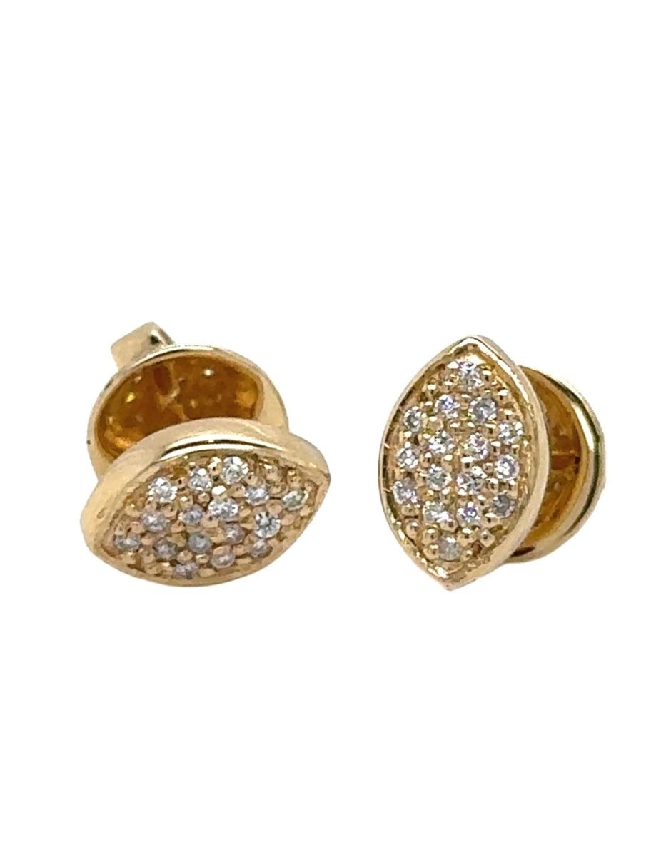 Broqueles ovalados IDC de oro amarillo 14 K con acabado brillante diamante